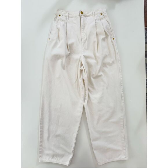 Tory Burch Pants - Tory Burch Denim Trouser Barrel Jean Natural Chalk Wash Pleated Crop Pants 2